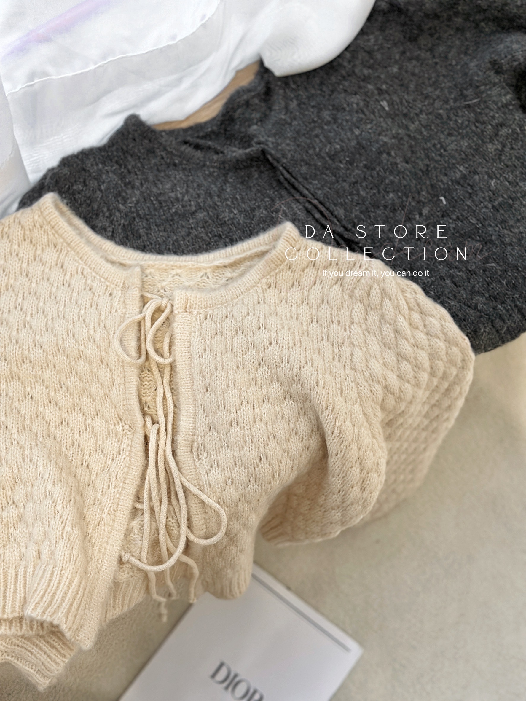 鬆餅格綁結針織兩穿毛衣/二色