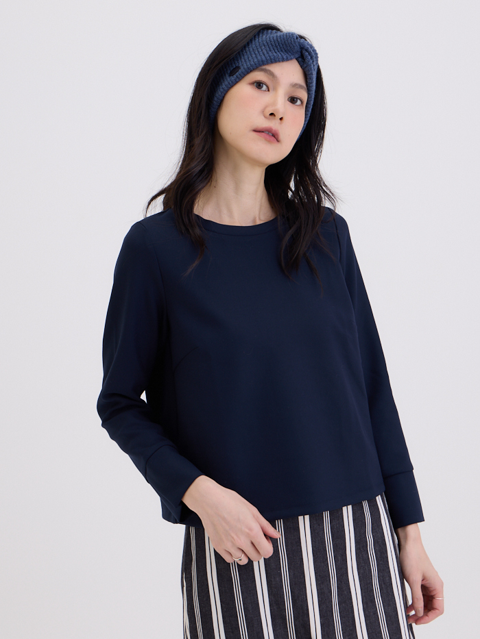 簡單圓領長袖上衣-藏青