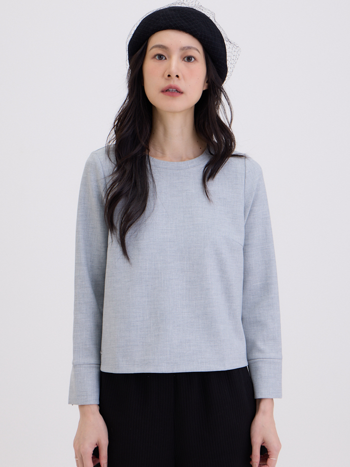 簡單圓領長袖上衣-淡月