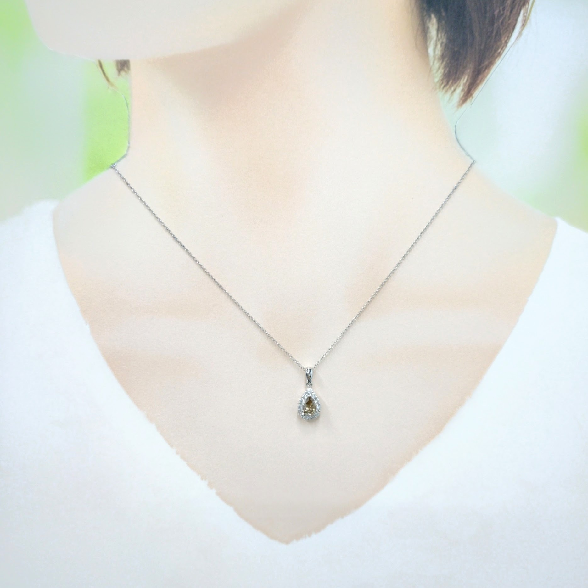 18K White Gold 0.78ct Fancy Champagne Pear Shaped Diamond Pendant