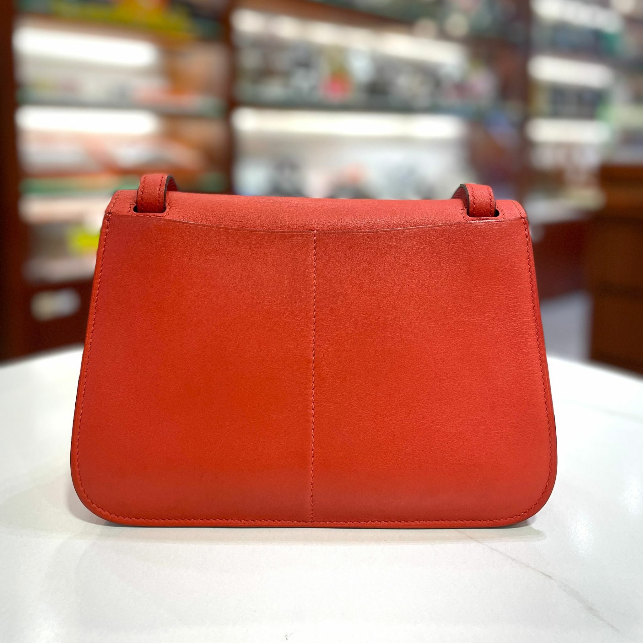 95%NEW二手HERMES MINI HALZAN 火焰橙/銀扣 9J/FEU ORANG #香榭站正品