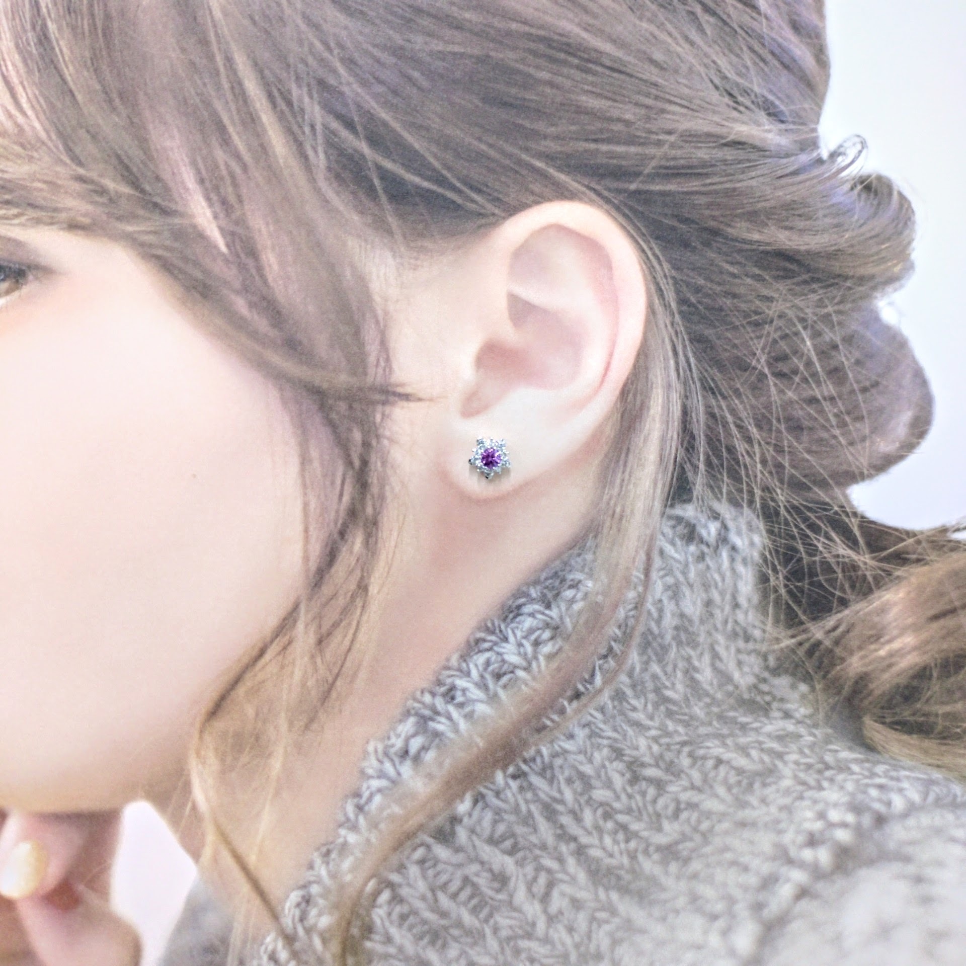 18K White Gold 0.66ct Purple Sapphire and Diamond Earrings