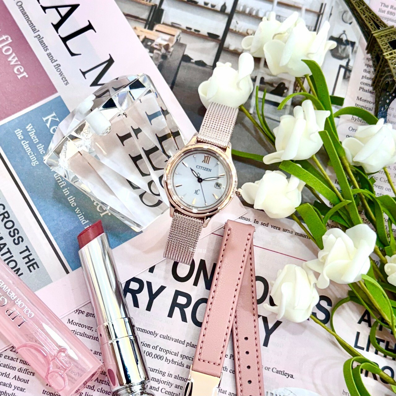 【CITIZEN 星辰】Sakura pink 系列(附粉紅環保材質錶帶)EW2635-62A 28mm現代鐘錶