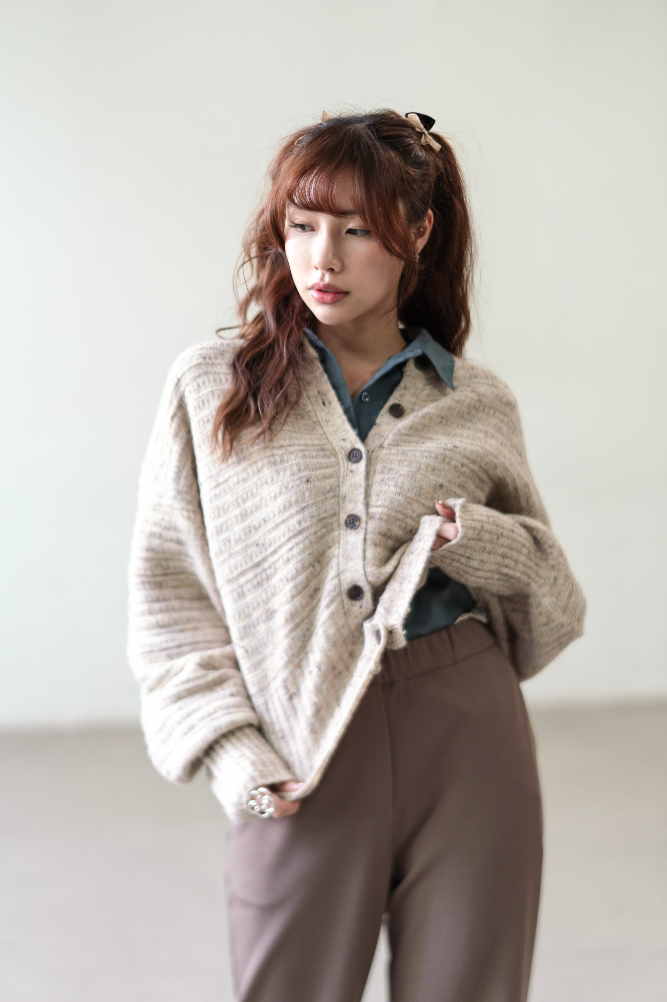 雪花點橫紋針織外套 - JK44394