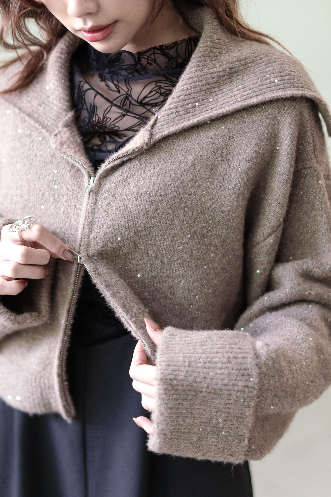 閃閃水手領針織拉鍊外套 - JK44366