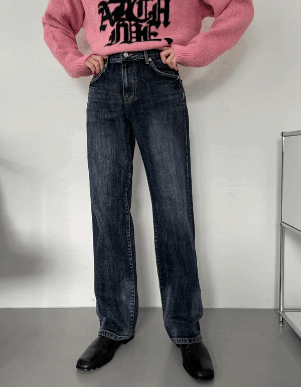 桃皮絨深色磨毛牛仔褲