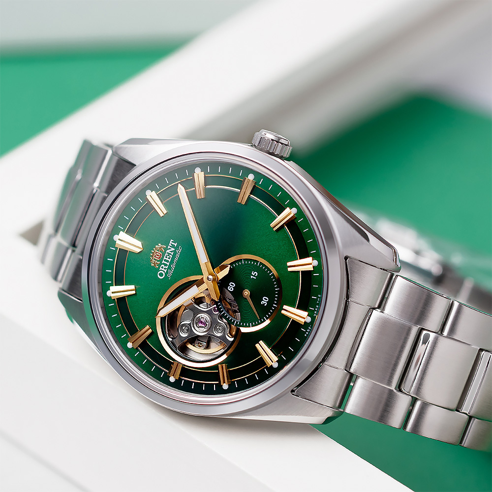 萬年鐘錶 - 東方錶  ORIENT    綠色面盤藍寶石鏤空機械男錶  RA-AR0008E   錶徑 : 40.8mm