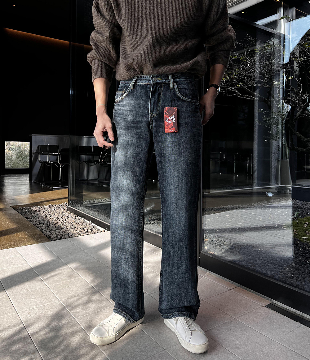 桃皮絨深色磨毛牛仔褲