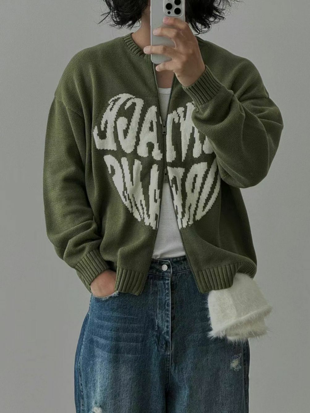 英文字拉鍊針織外套 OUR ROOM-008JK