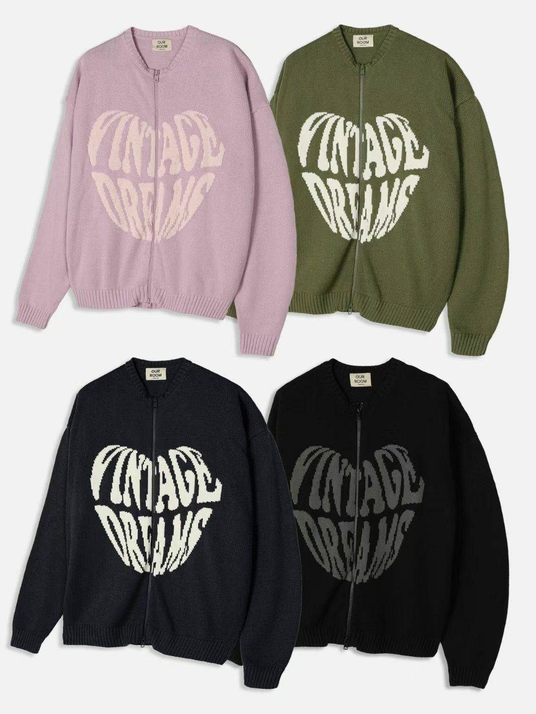 英文字拉鍊針織外套 OUR ROOM-008JK