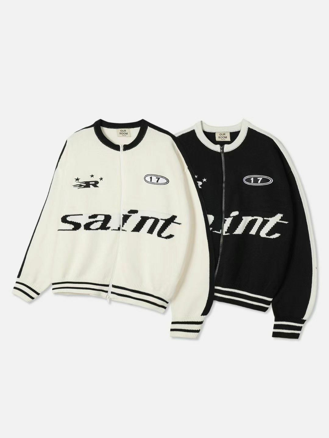 英文字拉鍊針織外套 OUR ROOM-009JK