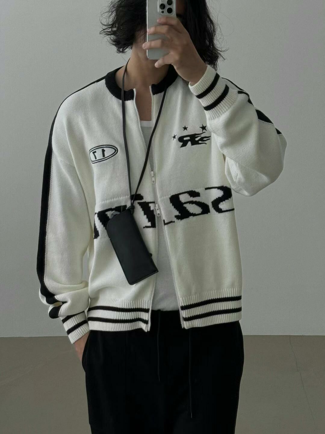 英文字拉鍊針織外套 OUR ROOM-009JK