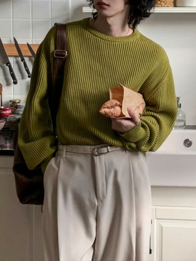 淨色圓領暗直紋針織衫 OUR ROOM-010T