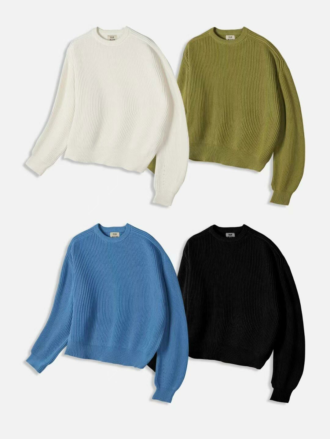 淨色圓領暗直紋針織衫 OUR ROOM-010T
