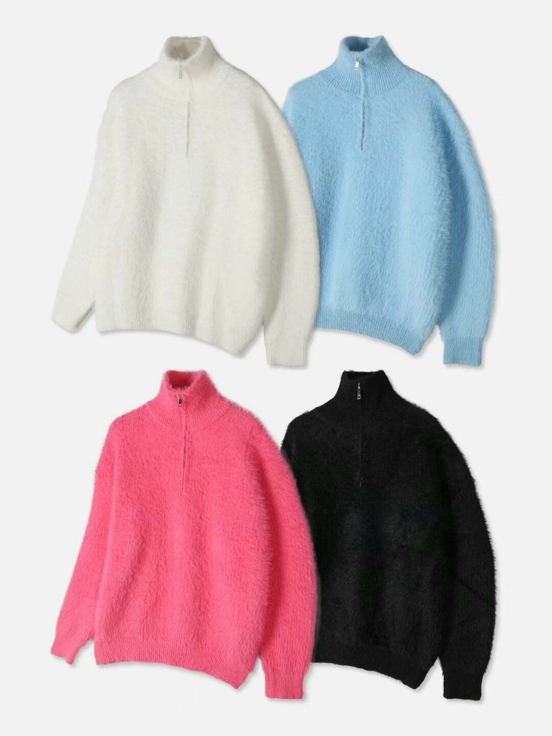 淨色反領半拉鍊針織衫 OUR ROOM-011T