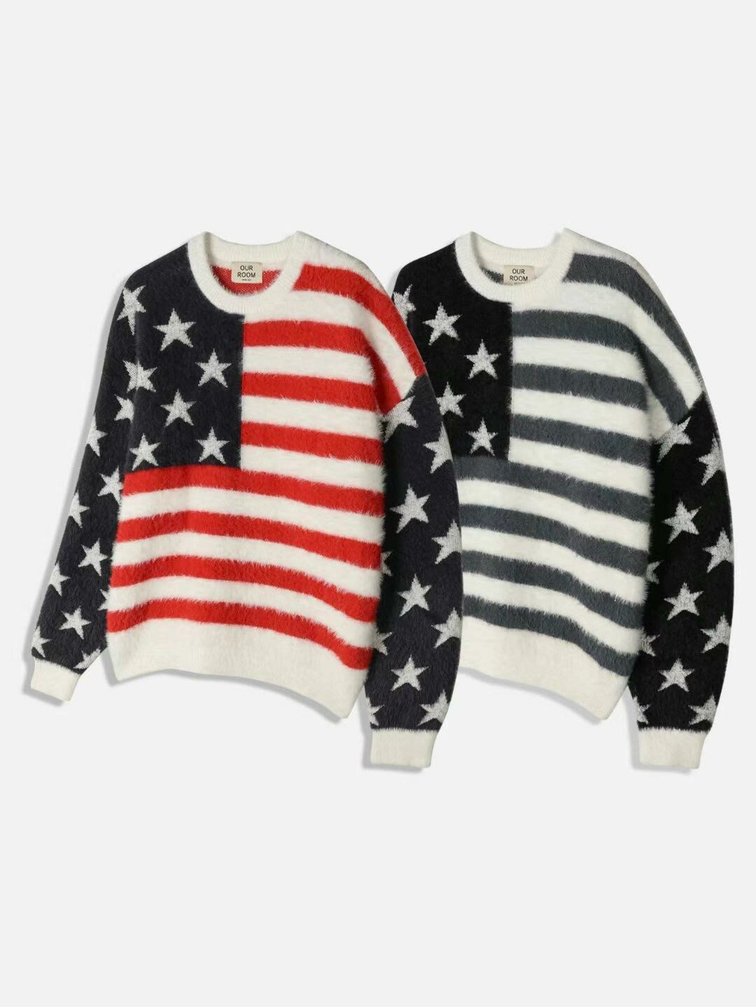 圓領美國國旗圖案針織衫 OUR ROOM-012T