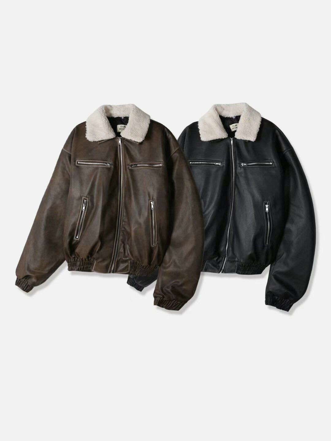 毛毛領拉鍊合成皮褸(夾棉) OUR ROOM-014JK