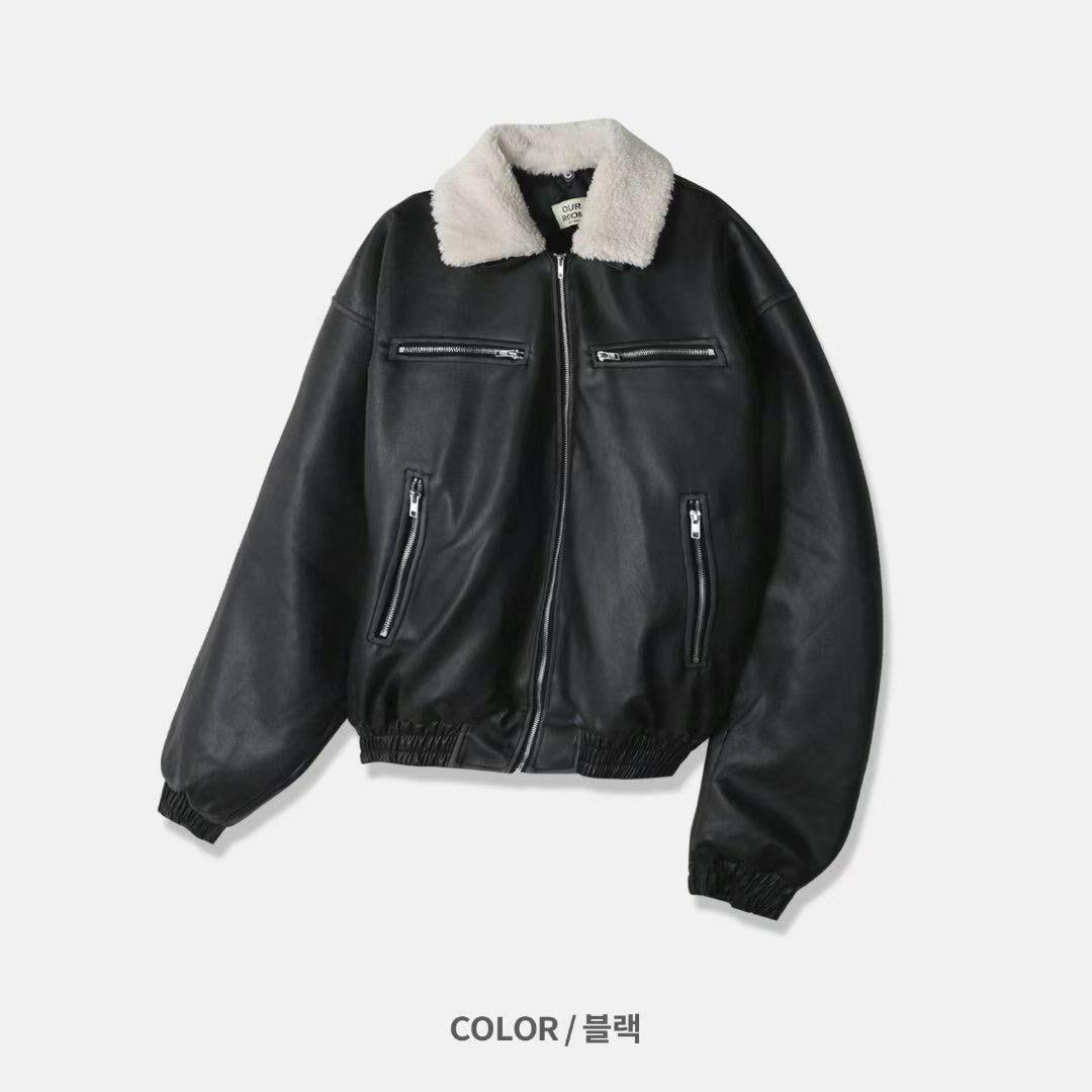 毛毛領拉鍊合成皮褸(夾棉) OUR ROOM-014JK