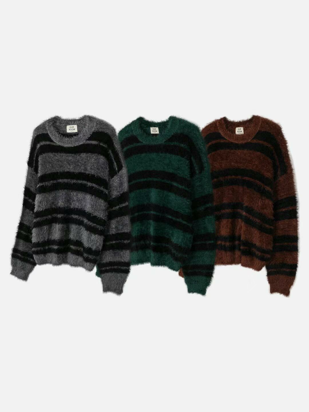 圓領橫間毛毛針織衫 OUR ROOM-017T