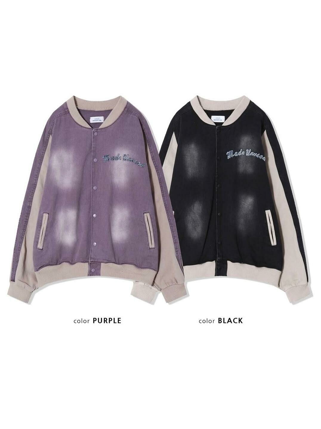 仿污拼色英文字棒球褸 UNUSED-034JK