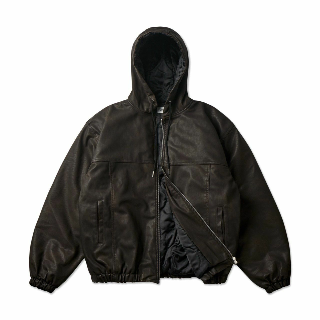 淨色連帽拉鍊合成皮褸(夾棉) WTVR-019JK