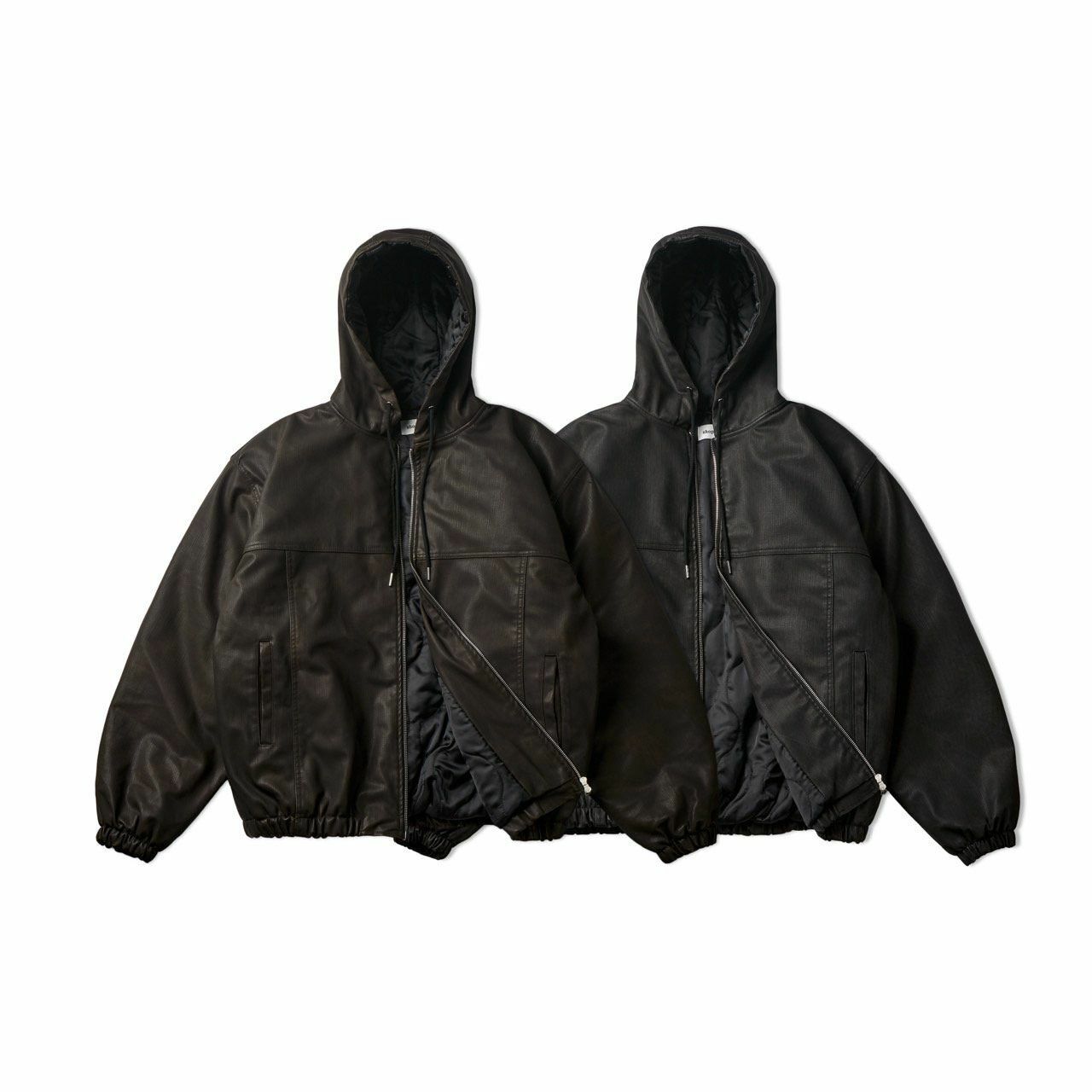 淨色連帽拉鍊合成皮褸(夾棉) WTVR-019JK