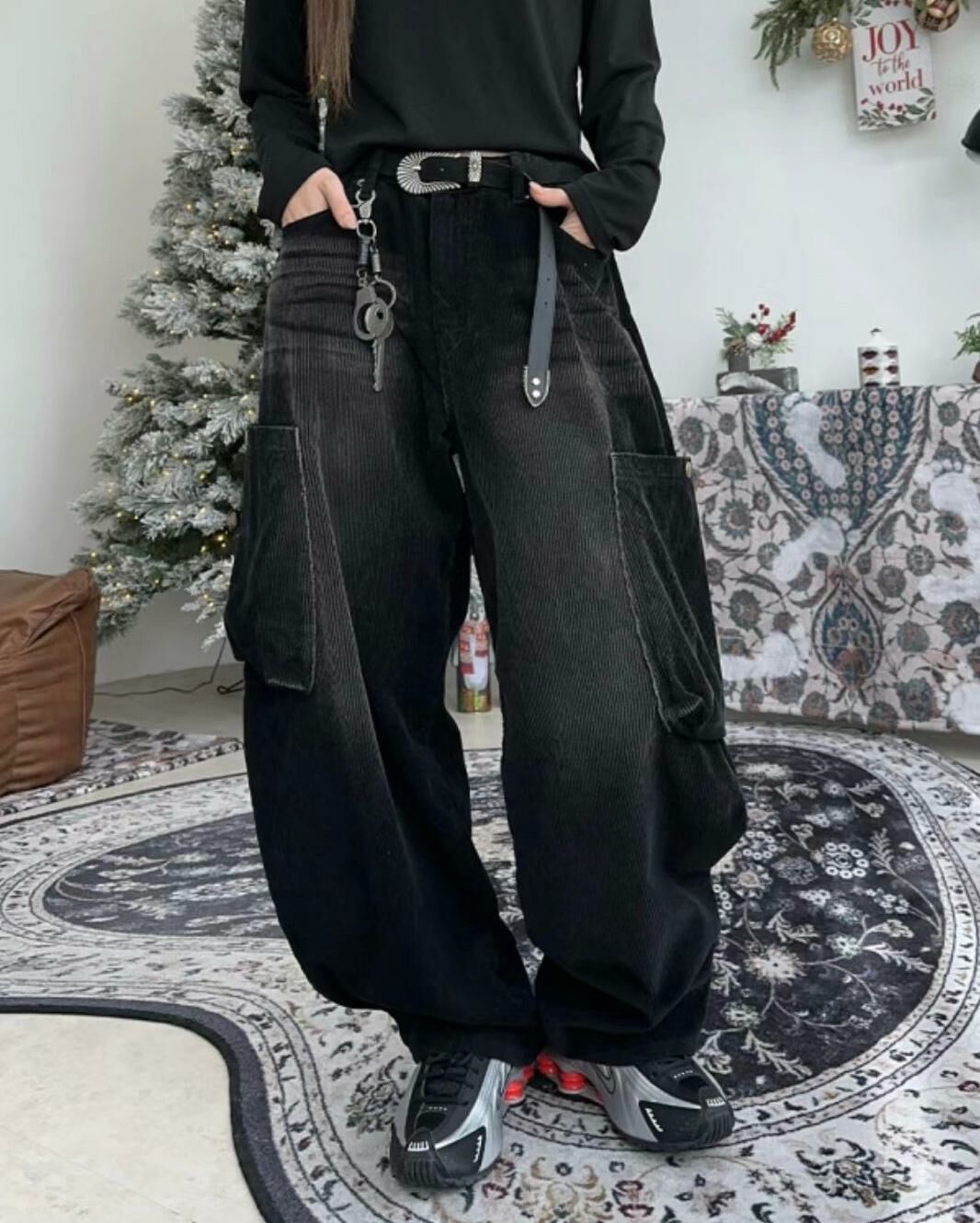 淨色燈心絨工裝鬆身褲 Seeot-028P