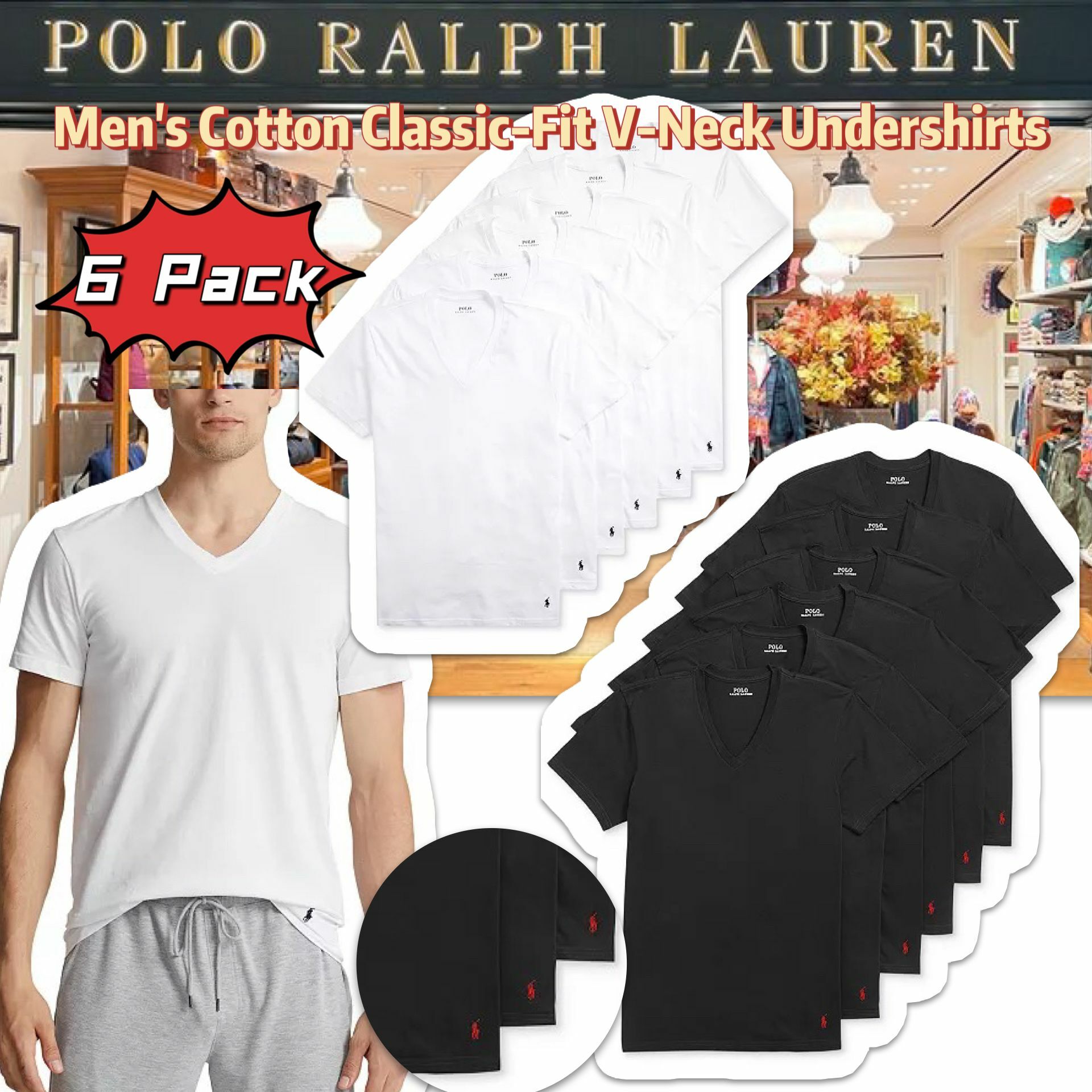 【預購】Polo Ralph Lauren G121912 男裝V領短袖tee 6 pack