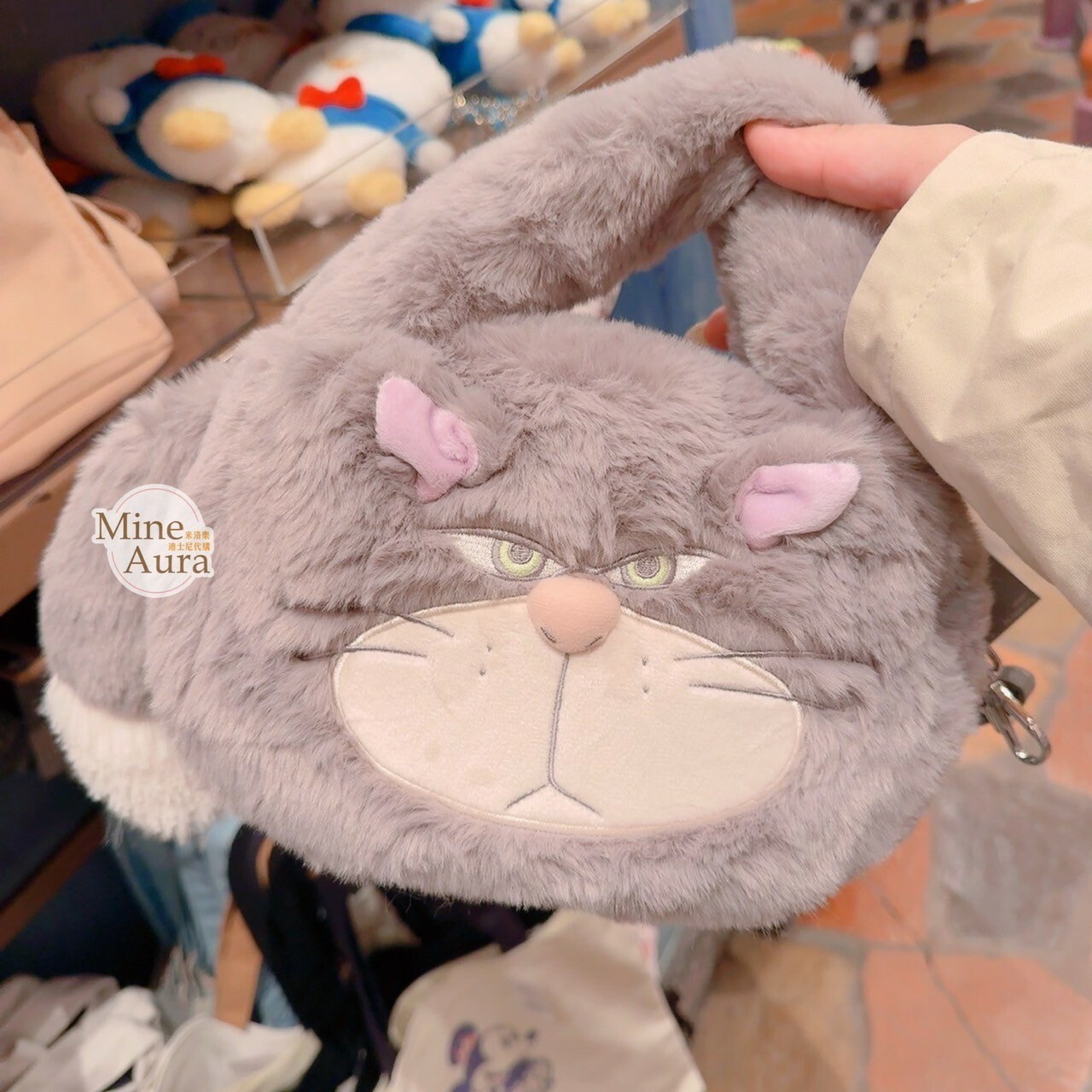 路西法 魯斯佛 Lucife 壞貓咪 絨毛 大臉 立體耳朵 造型 毛毛 2way 斜背包 手提包 -香港迪士尼樂園