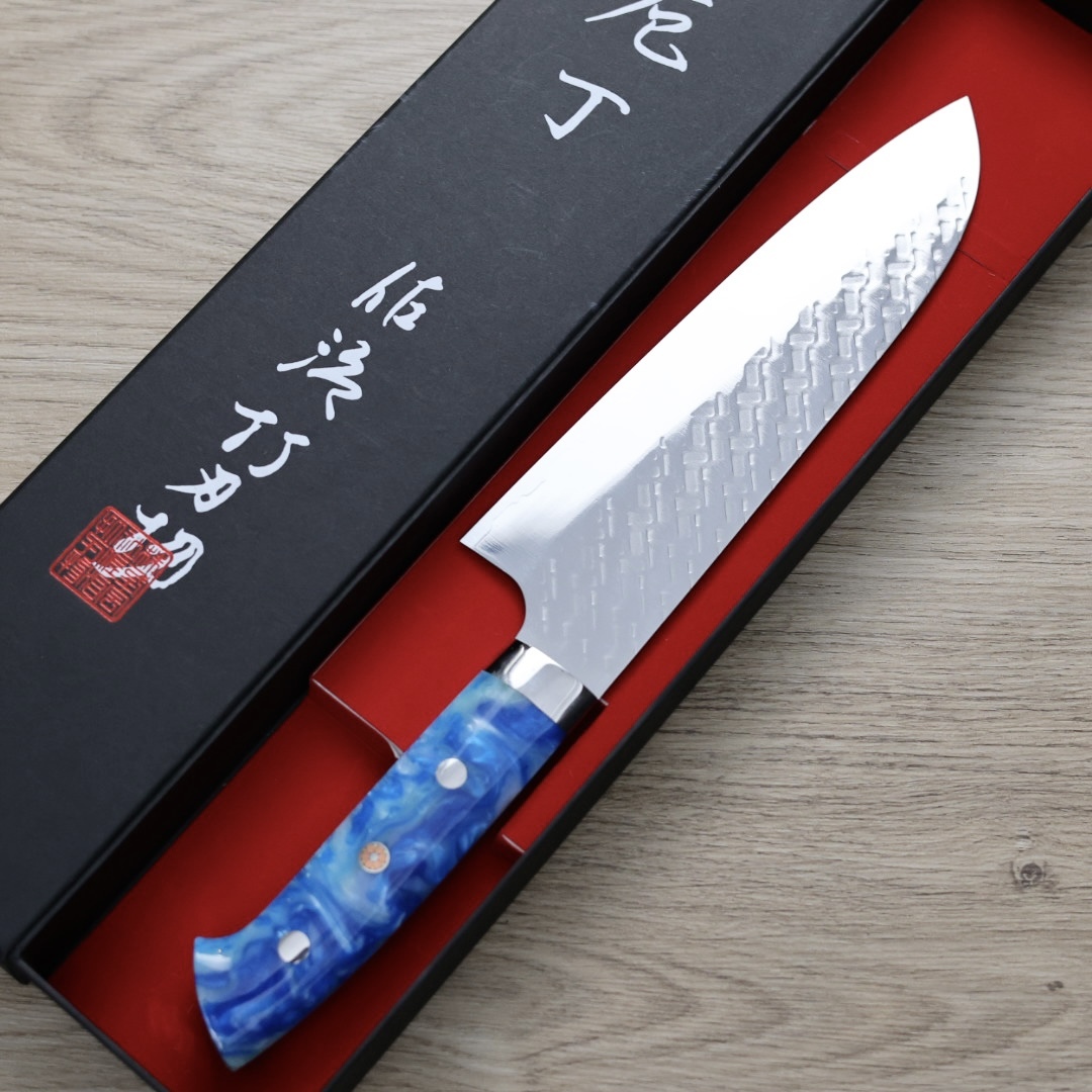 佐治武士 三德 180mm SG Strix鋼 鎚目 壓克力柄