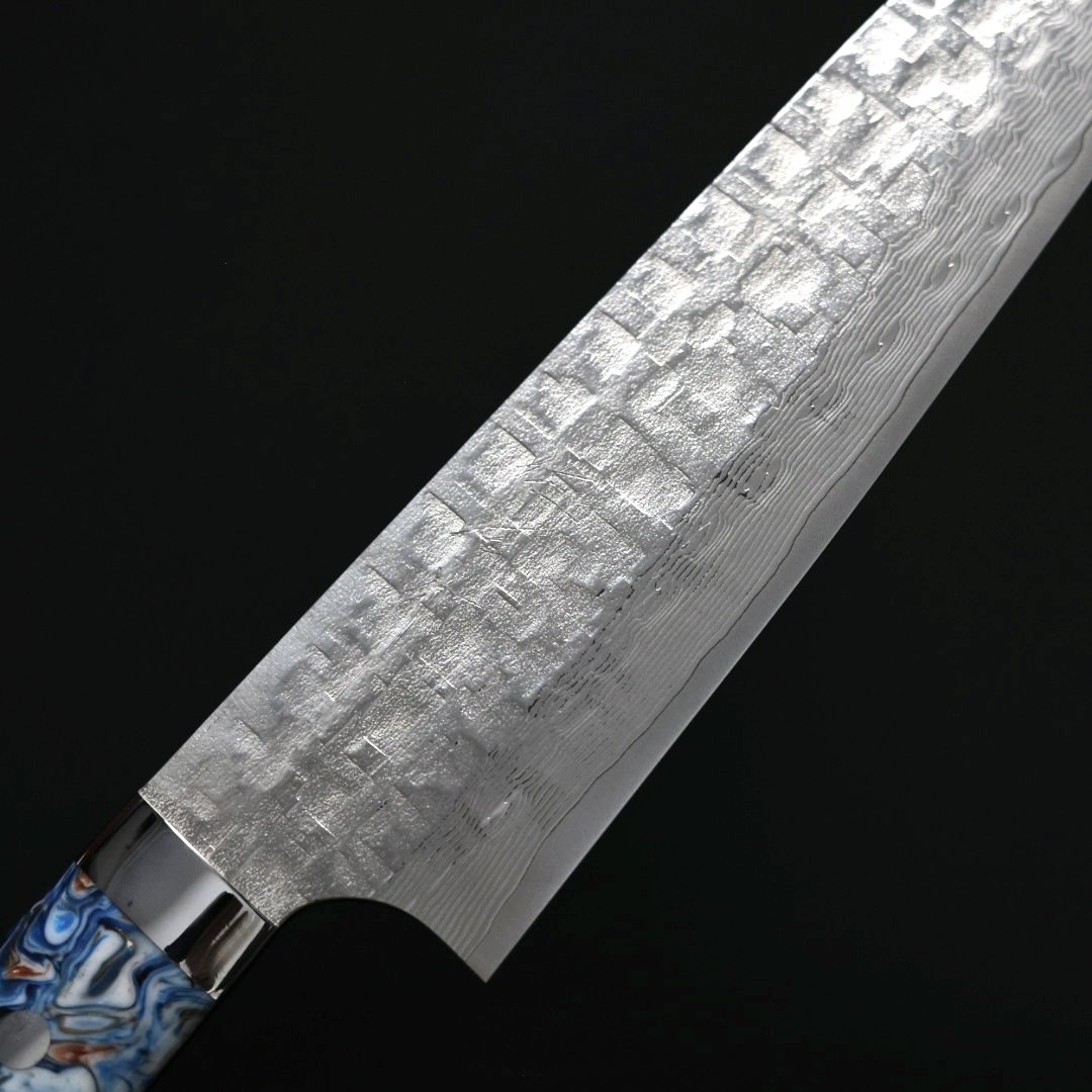 佐治武士牛刀210mm VG10鋼十字鎚目大馬士革壓克力柄