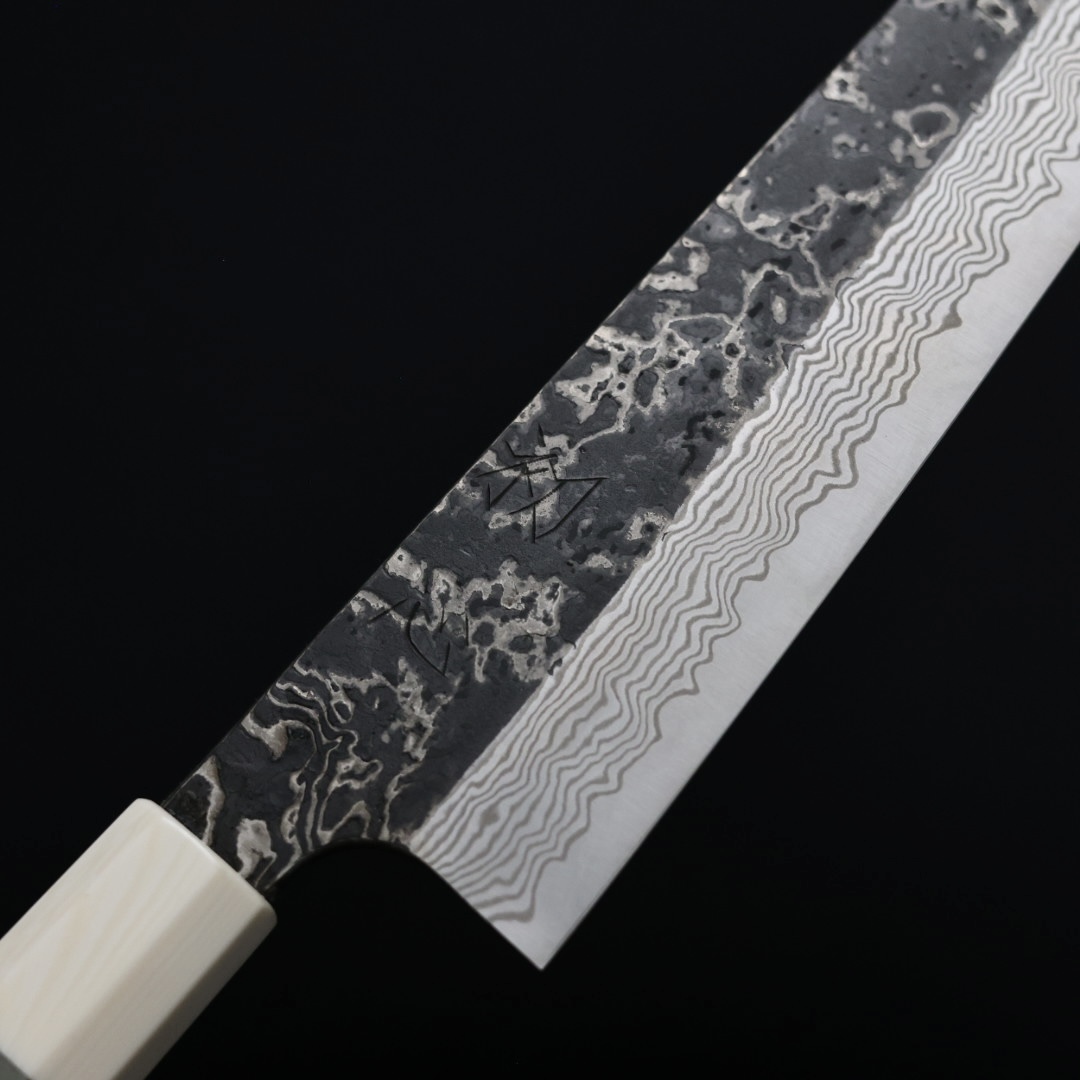 初心x二唐牛刀240mm SLD鋼黑打大馬士革