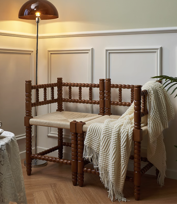 法式復古實木轉角正方椅子