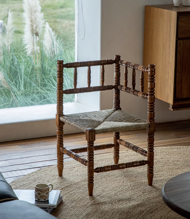 法式復古實木轉角正方椅子