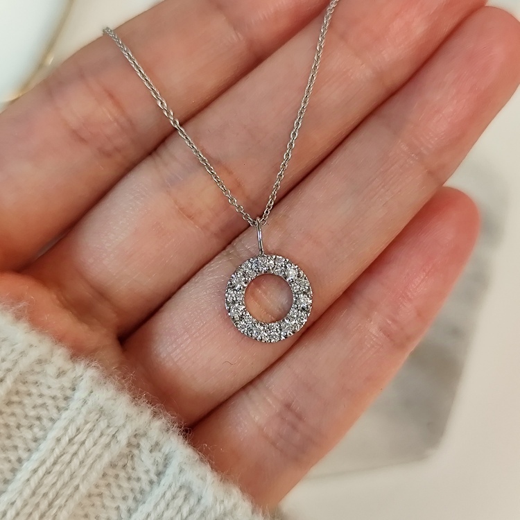 18K白金鑽石圓形吊咀