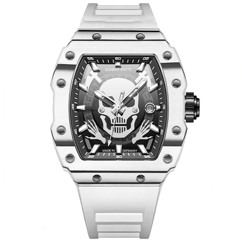 【Bonest Gatti 布加迪】BG9909-A1 骷髏 個性 街頭 日期顯示 酒桶型 機械 手錶 -