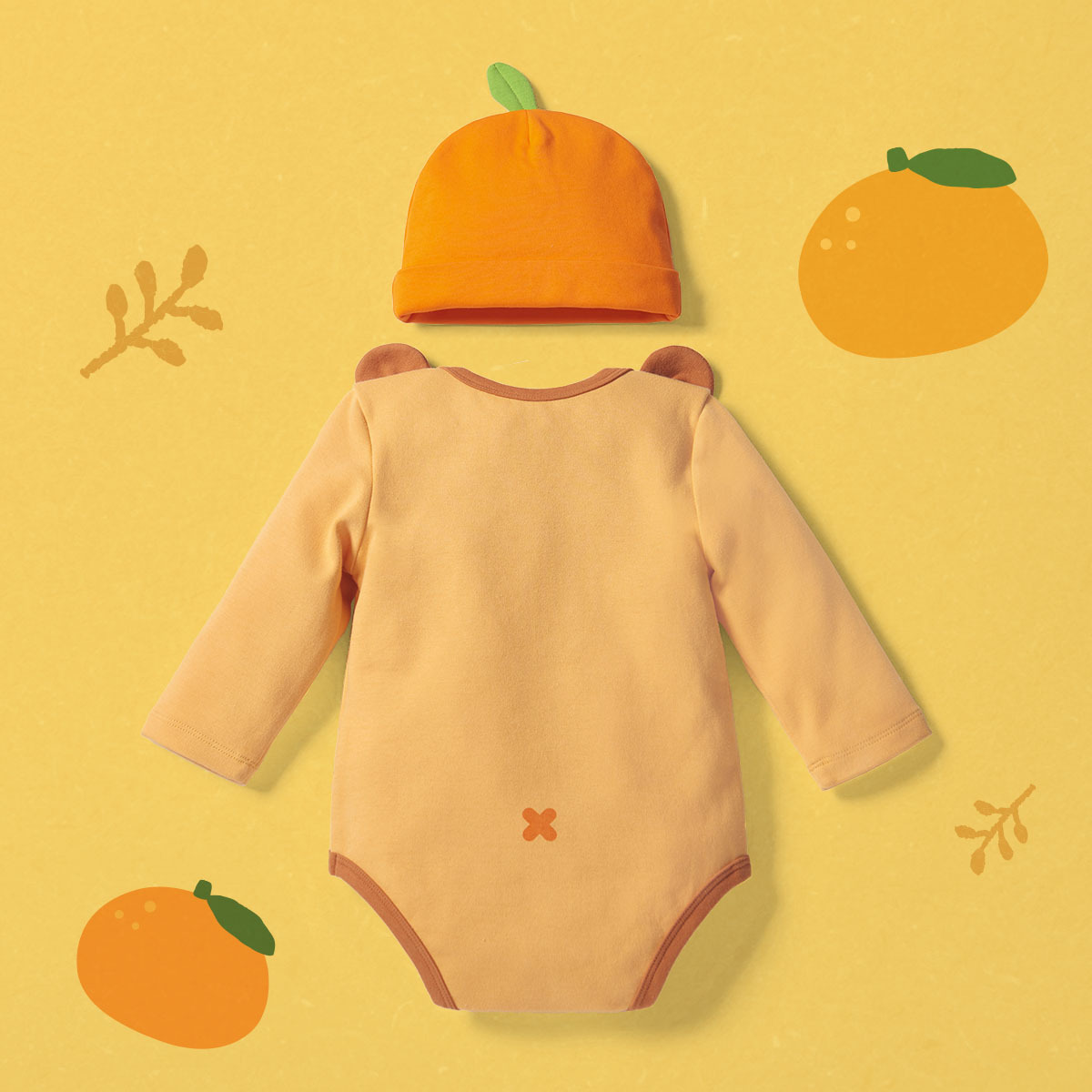 OMYMONSTER 大桔水豚君連帽造型長袖包屁衣