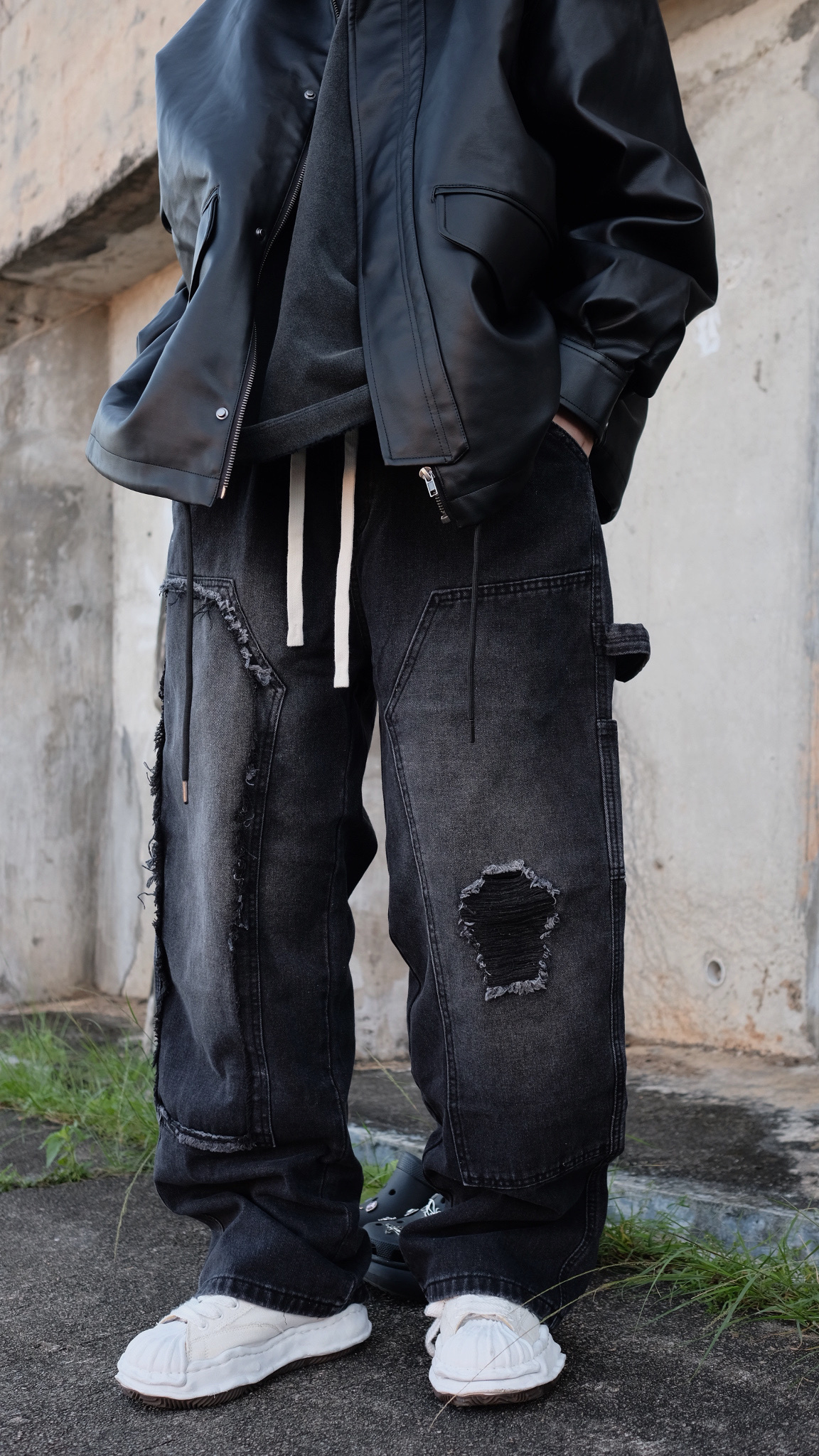 LPT0096 橡筋腰爛爛牛仔褲