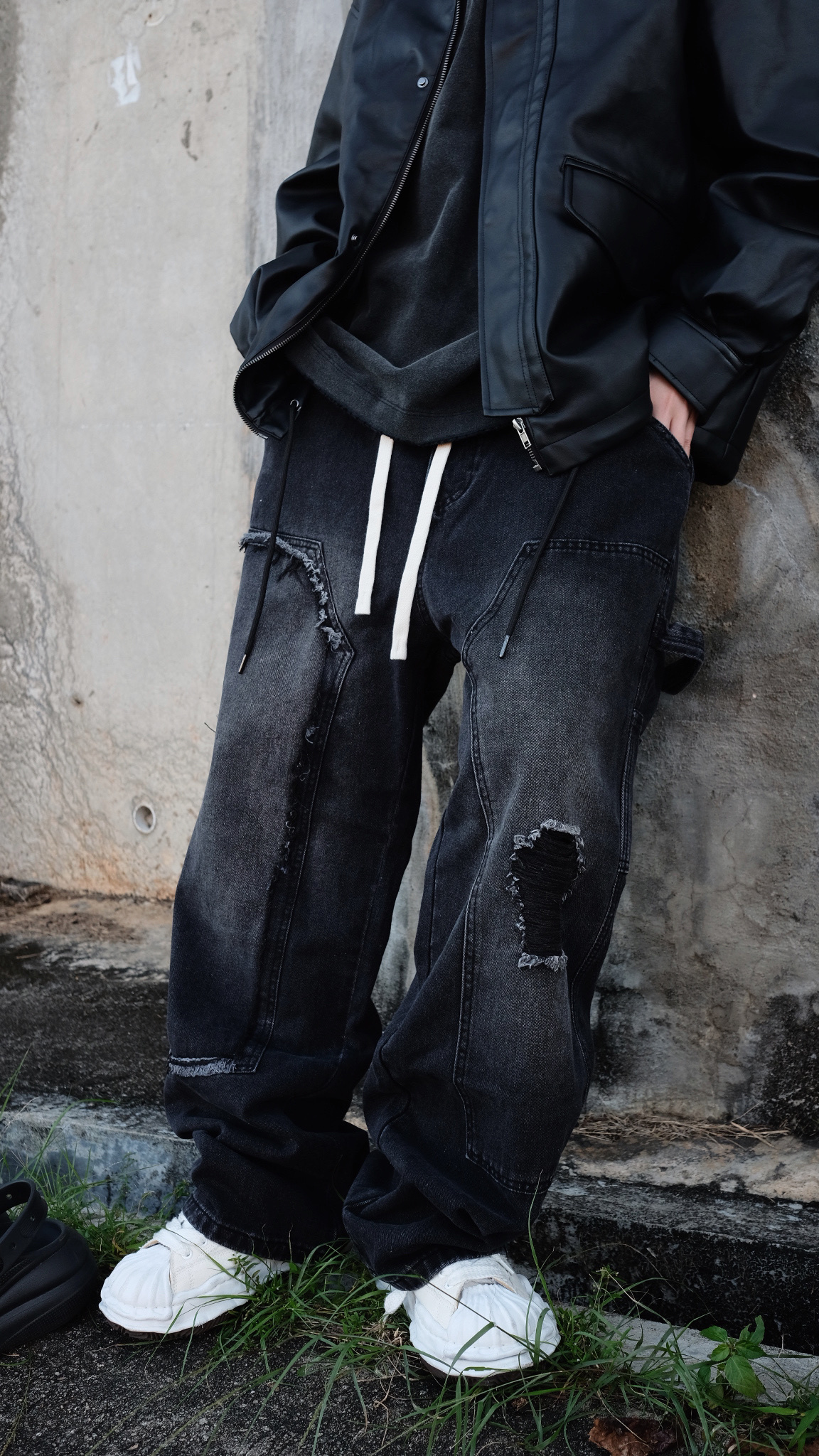 LPT0096 橡筋腰爛爛牛仔褲