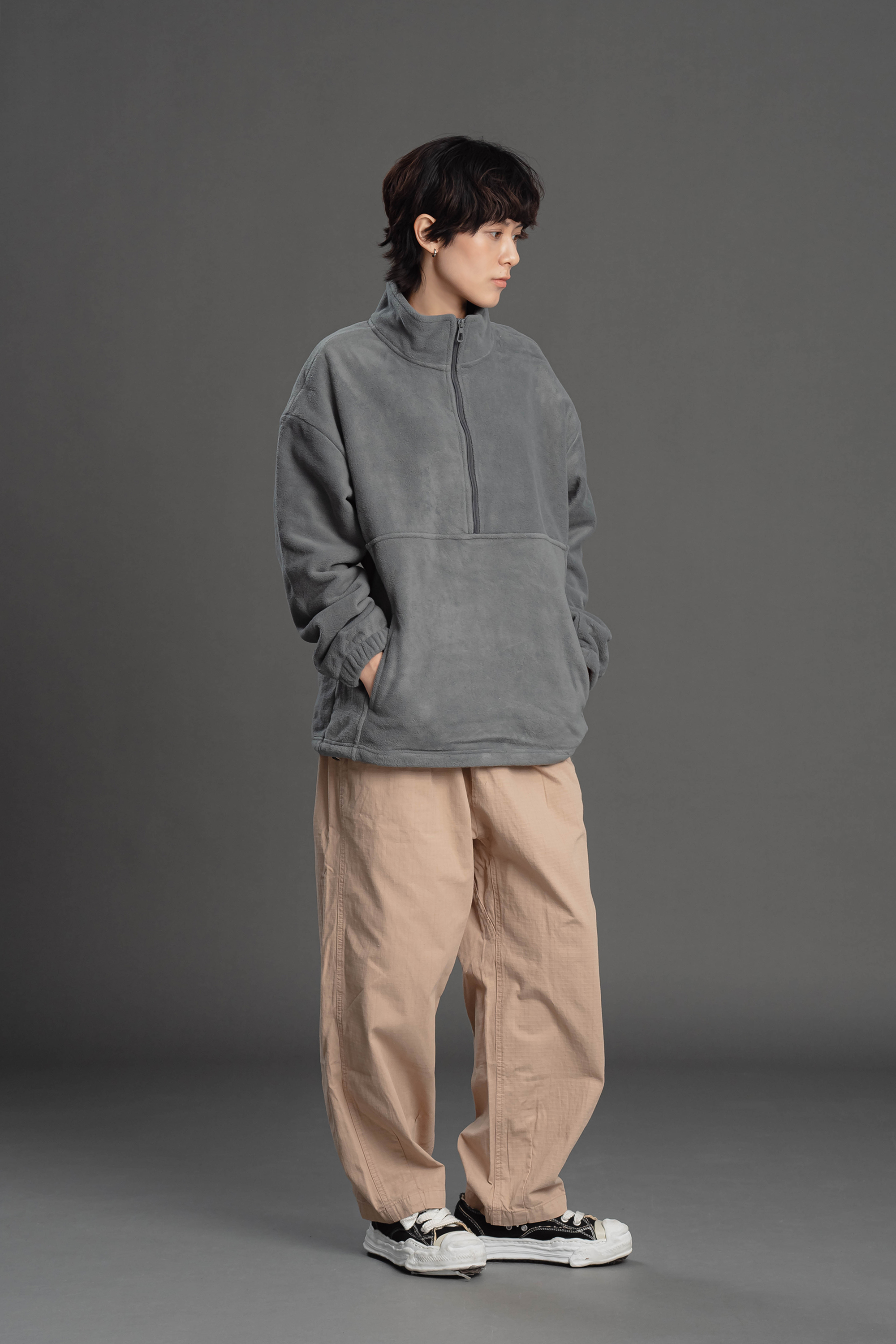 素面絨毛半拉鍊上衣 2色