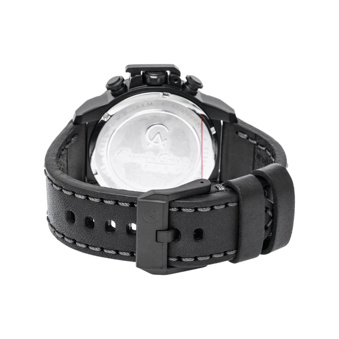 萬年鐘錶 - Alexandre Christie  6280MC系列 大數字刻度三眼計時皮革男錶  AC手錶  6280MCLIPBASL  錶徑48MM