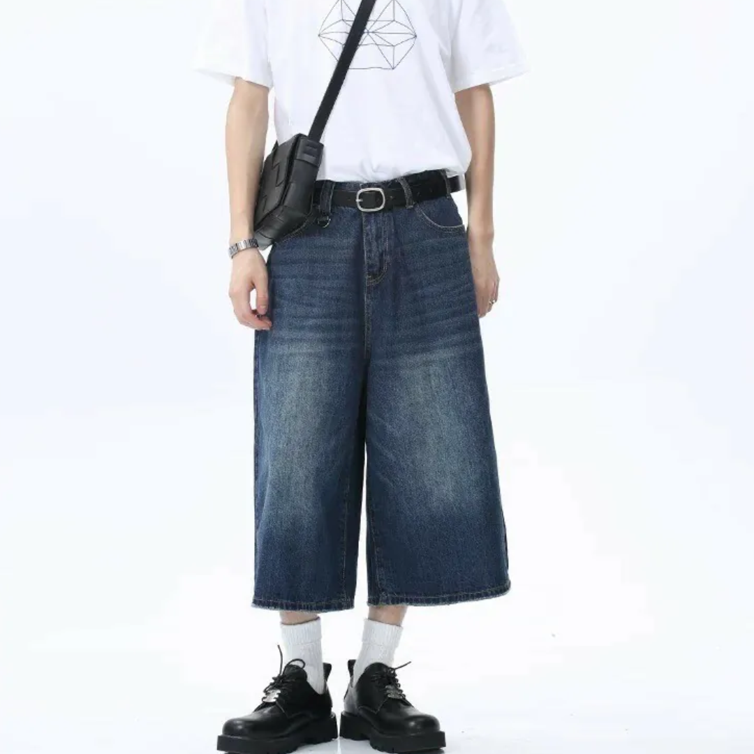 寬鬆直筒休閒七分牛仔褲