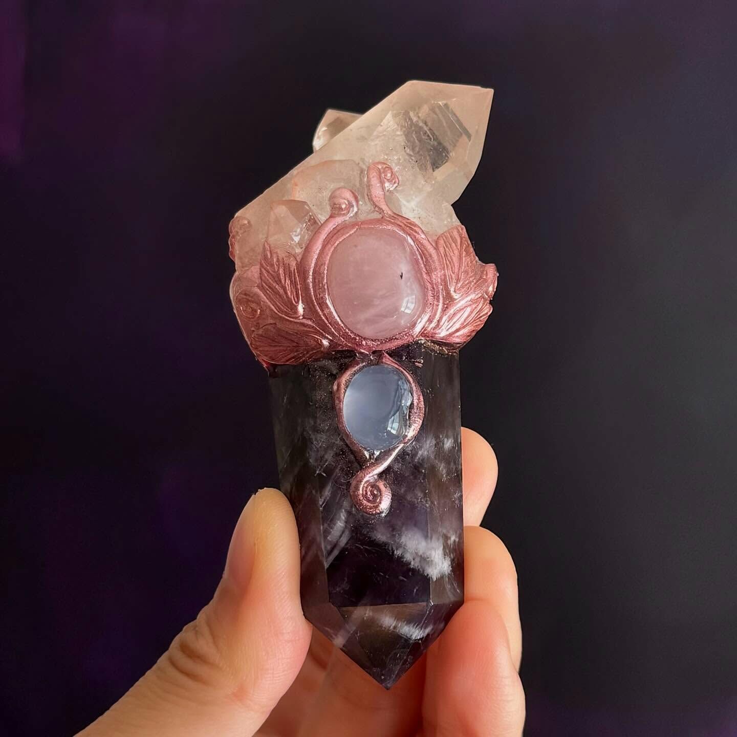 [原石] 夢幻紫水晶+白水晶+粉晶 魔法棒 手作水晶擺件 水晶收藏