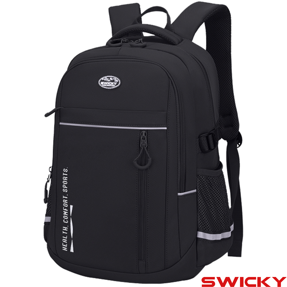 【SWICKY】休閒潮搭防潑水後背包(黑)