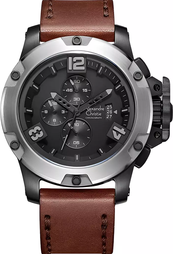 萬年鐘錶 - Alexandre Christie  6295MC系列  雅痞風範三眼計時皮革男錶  6295MCLEPBA 錶徑47.5MM