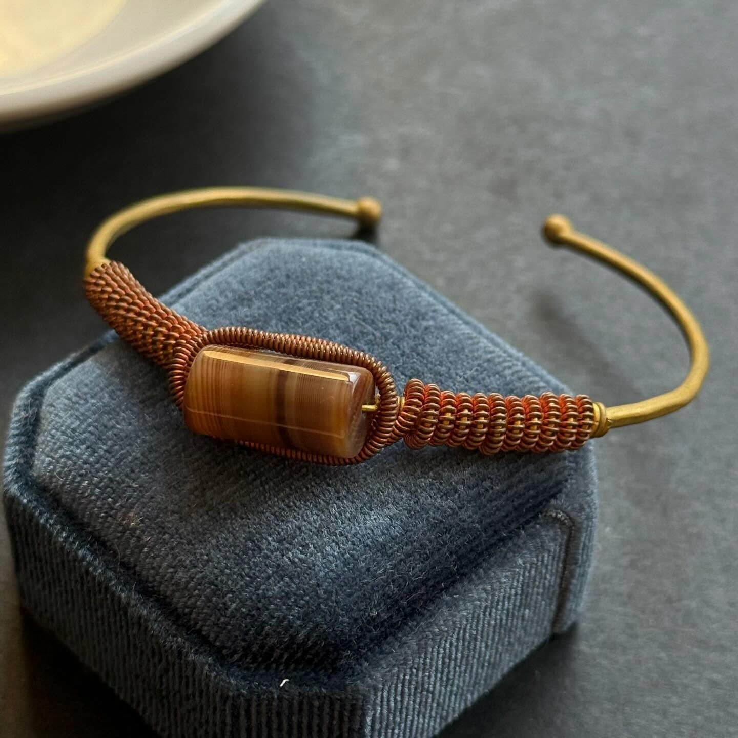 [原石] 條紋瑪瑙 銅手環 原創設計款手環