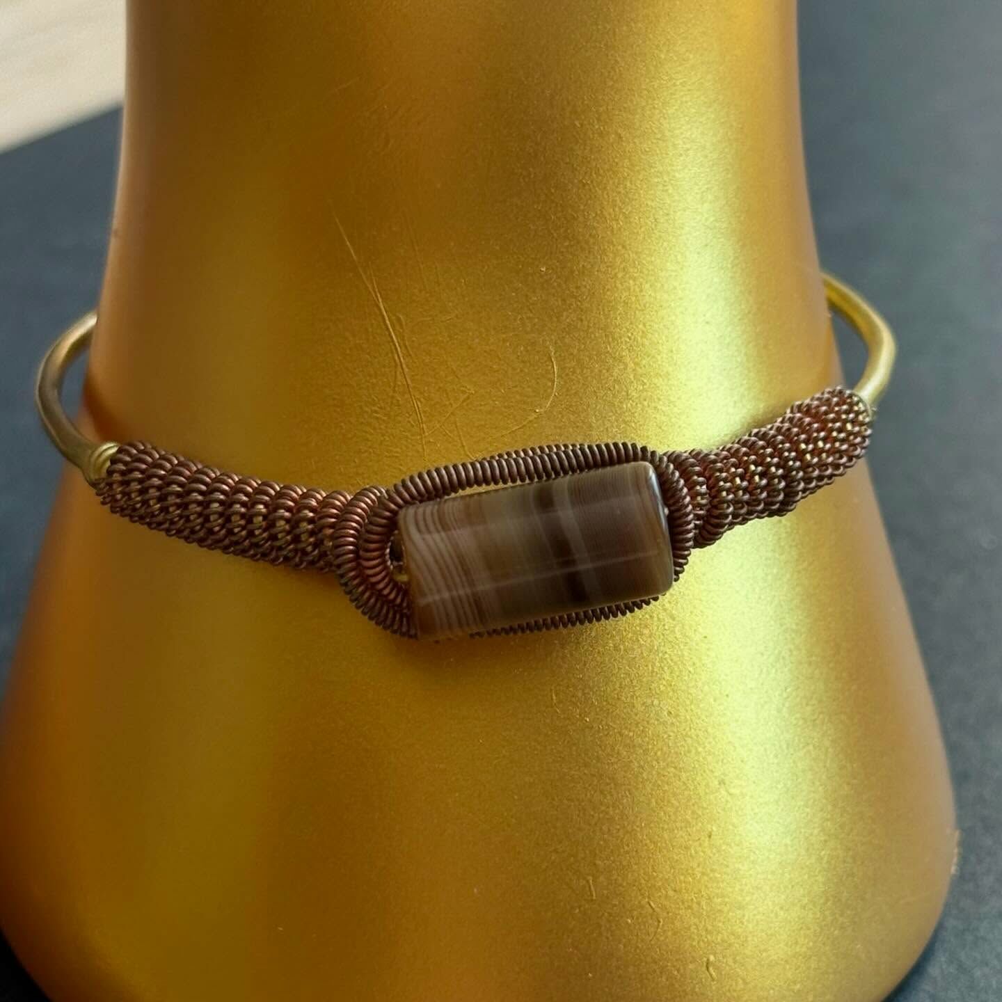 [原石] 條紋瑪瑙 銅手環 原創設計款手環