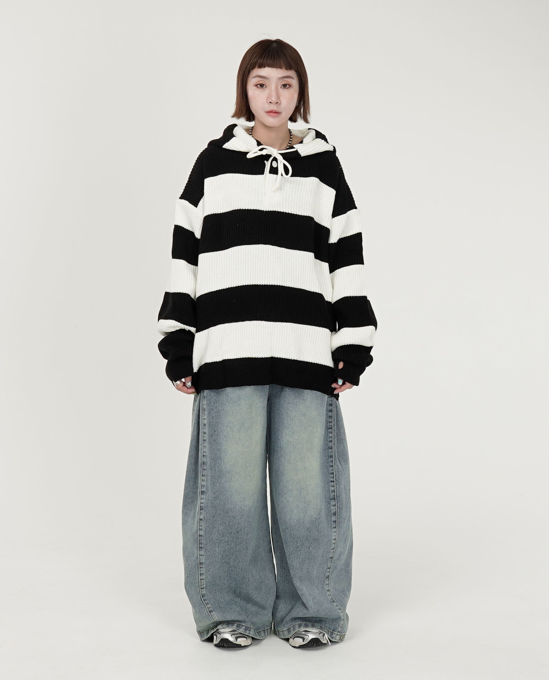 寬橫條紋針織帽t