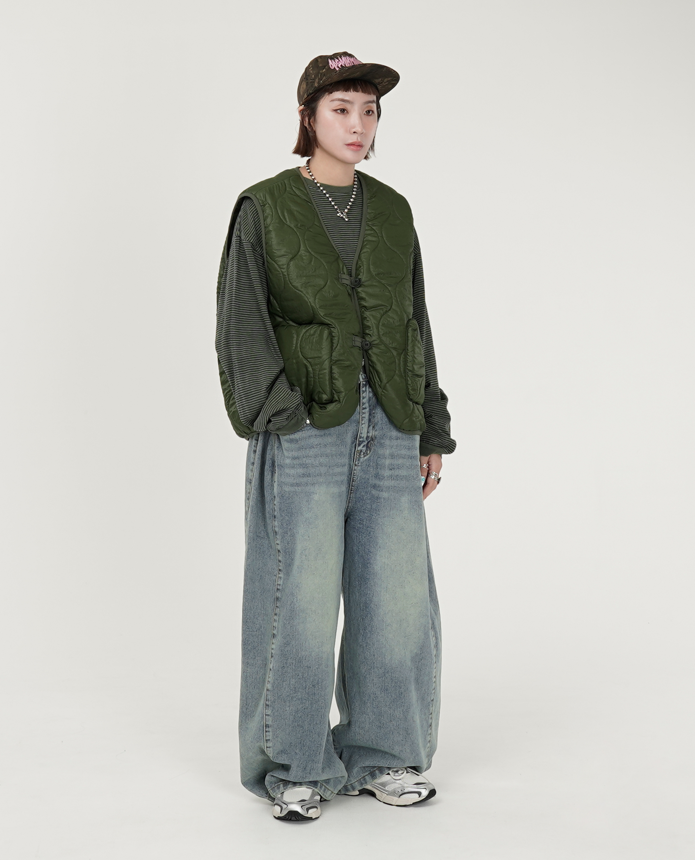 腰可調拼接牛仔