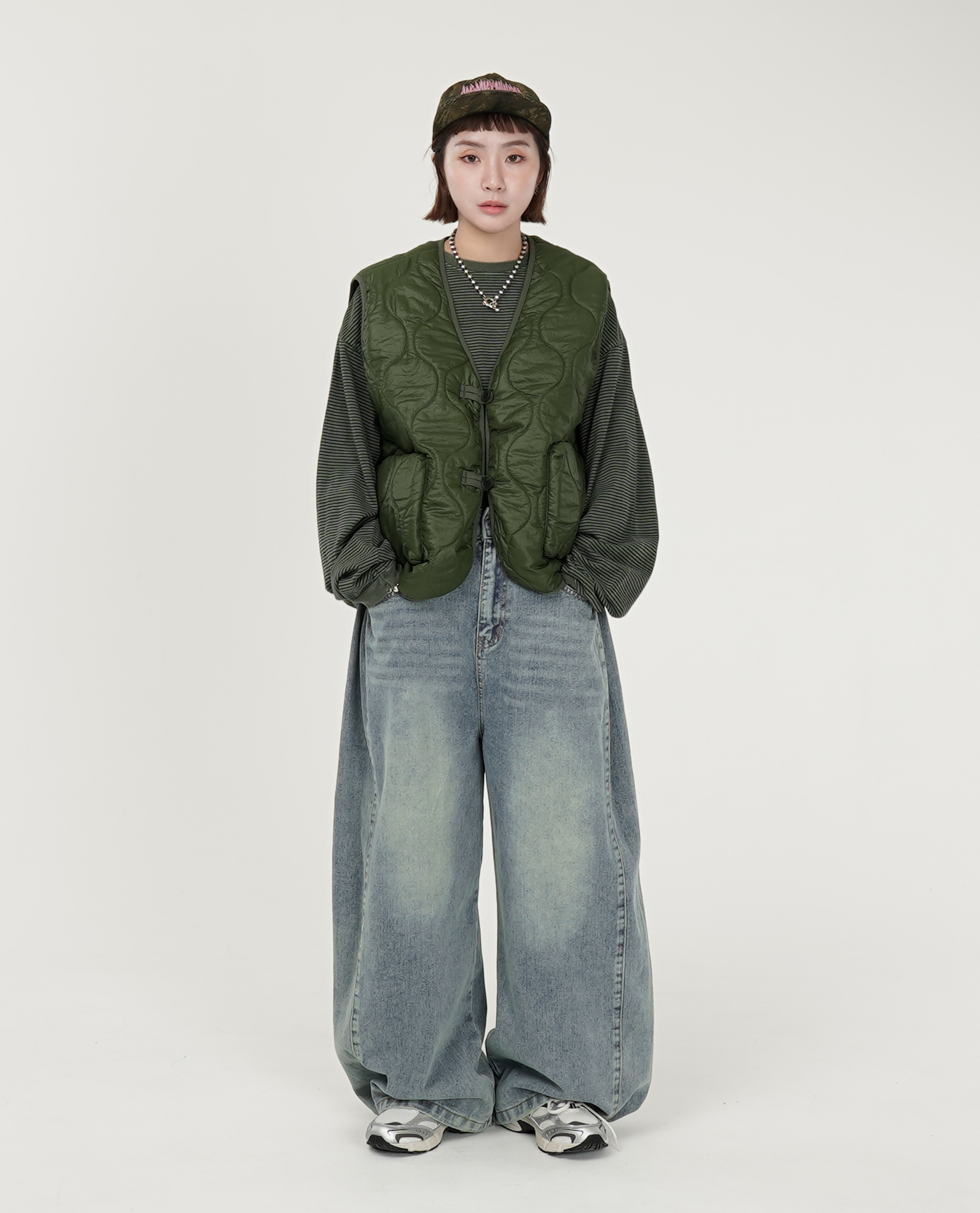 腰可調拼接牛仔